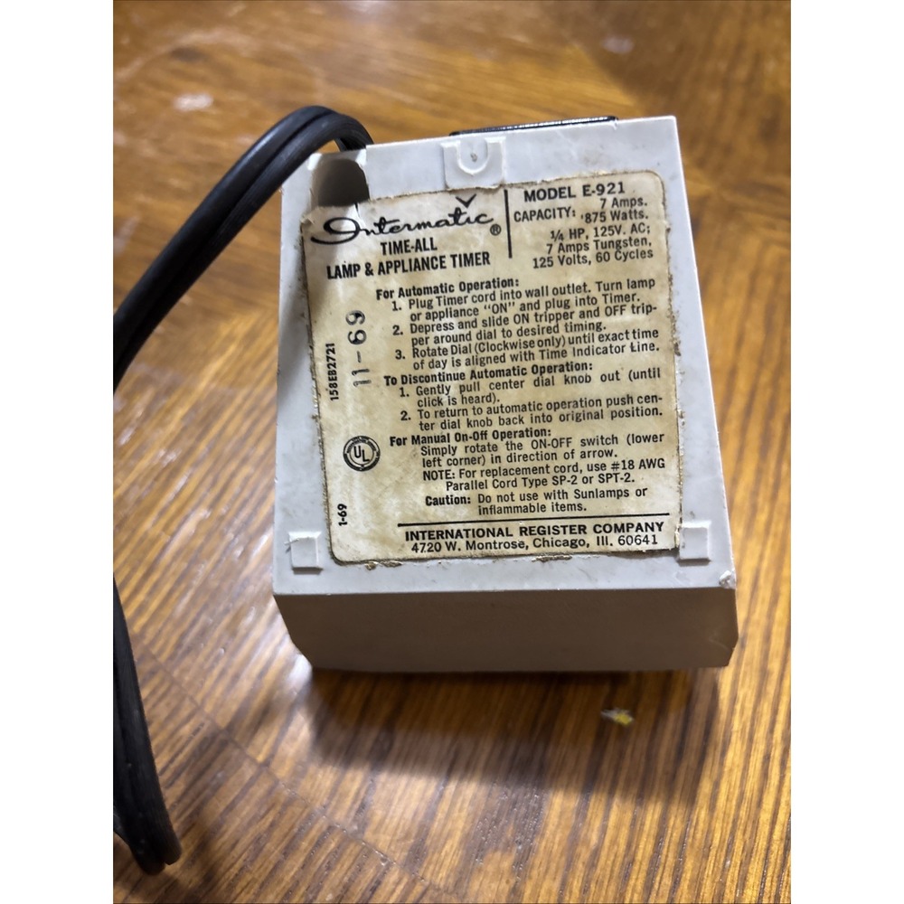 Vintage Intermatic Timer All Model E-921. Tested - Picture 4 of 4
